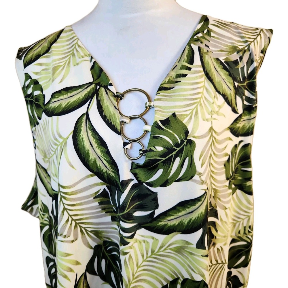 NWT Emaline Womens Tropical Tank Top Size 3X Green Floral Sleeveless Blouse $54